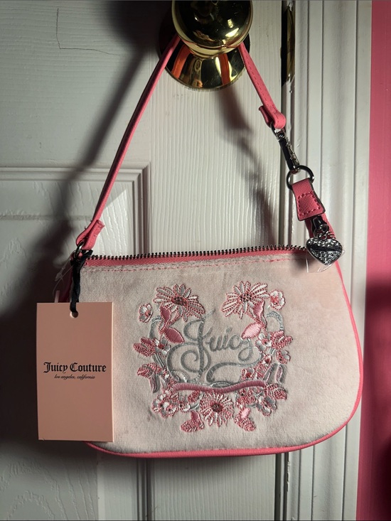 Juicy Couture Handbags - Juicy Couture Light Pink Embroidered Mini Shoulder Bag with Heart Charm